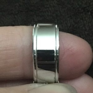 Silver Stainless Steel Double Beveled Edges 8mm Band Glossy Finish